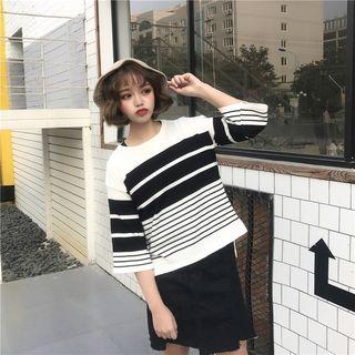 3/4 Sleeve Round Neck Striped Top