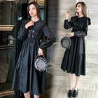 Double-breasted Long-sleeve Tiered A-line Midi Dress