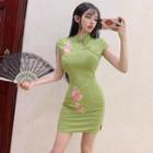 Traditional Chinese Cap-sleeve Floral Mini Sheath Dress