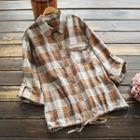 Plaid Drawstring-hem Shirt