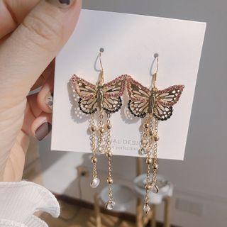 Rhinestone Alloy Butterfly Fringed Earring