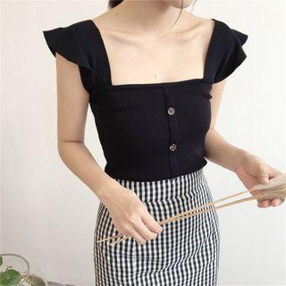 Square-neck Buttoned Knit Tank Top