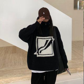 Zip Collar Print Sweater