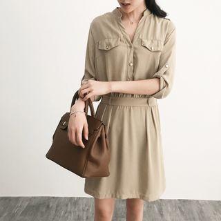 Elbow-sleeve Chiffon Shirt Dress