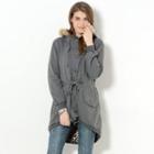 Faux Fur-trim Hooded Dip-back Jacket Gray - One Size