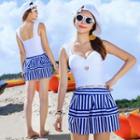 Set: Striped Tankini + Cover-up Skirt