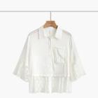 3/4-sleeve Lace Panel Shirt White - One Size