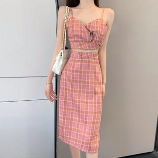 Plaid Camisole Top / Plaid Straight-cut Skirt