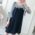 3/4-sleeve Lace Paneled A-line Mini Dress