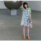 Short-sleeve T-shirt / Sleeveless Floral Mini Dress / Sleeveless Mesh Dress