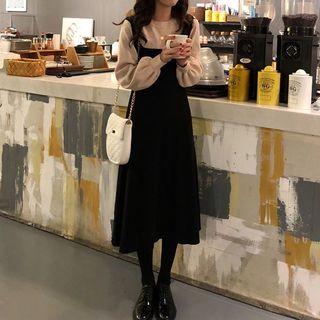 Mock Two-piece A-line Midi Knit Dress