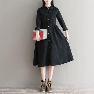 Long-sleeve Corduroy A-line Shirt Dress