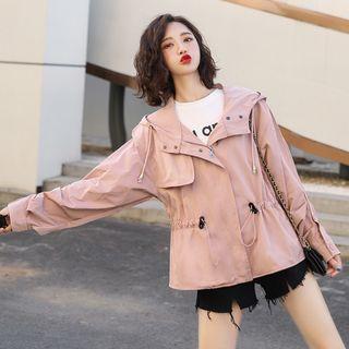Hooded Drawstring Button Jacket