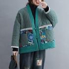 Floral Panel Frog-button Padded Jacket