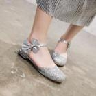 Glitter Flower Detail Low Heel Sandals