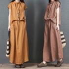 Set: Plain Short-sleeve Blouse + Maxi Skirt
