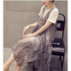 Set: Short Sleeve T-shirt + Sleeveless Midi Chiffon Dress