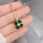 Clover Faux Crystal Rhinestone Pendant Stainless Steel Necklace Green - One Size