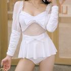 Bow Accent Long-sleeve Swimsuit