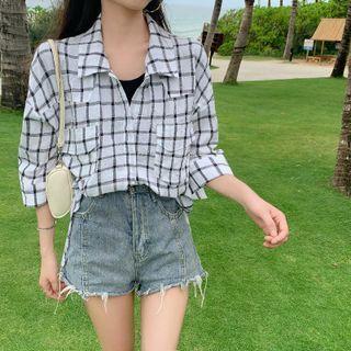Oversize Two-tone Plaid Shirt