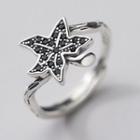 925 Sterling Silver Leaf Ring Black & Silver - One Size