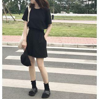 Short-sleeve Cut-out Playsuit Black - One Size