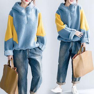Two-tone Half-zip Hoodie Blue - One Size
