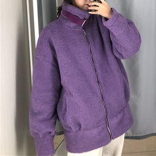Stand Collar Faux-shearling Zip Jacket