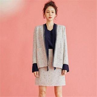 Open-front Contrast-trim Blazer