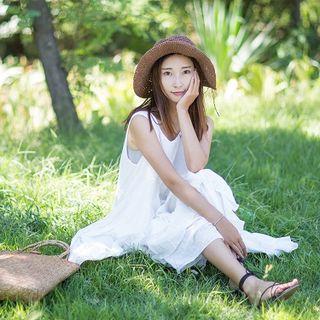 Sleeveless Linen A-line Midi Dress White - One Size