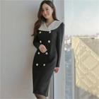 Wide-collar Double-breasted Coatdress