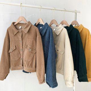 Plain Single-breasted Cargo Long-sleeve Corduroy Jacket