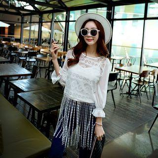 Fringed Lace Blouse With Camisole