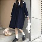 Corduroy Long-sleeve A-line Dress As Shown In Figure - One Size