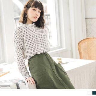 Stand Collar Pattern Chiffon Top