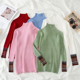 Mock-neck Knit Plain T-shirt