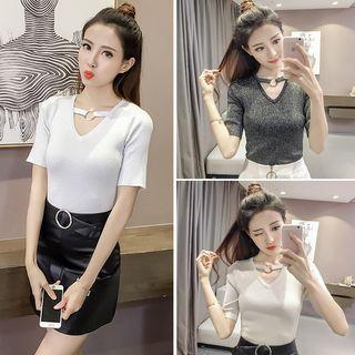 Hoop Elbow Sleeve Knit Top