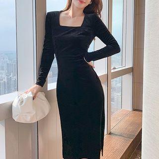 Bow Back Long-sleeve Midi Sheath Dress