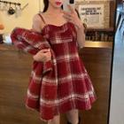 Plaid Crop Jacket / Spaghetti Strap Dress