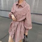 Stripe Long-sleeve Mini Shirt Dress