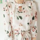 3/4-sleeve Floral Dress With Sash