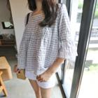 Square-neck Gingham A-line Top