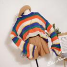 Long-sleeve Color Block Knit Top Multicolor - One Size