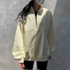 Long-sleeve Stand-collar Plain Zip Sweatshirt