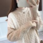 Mock-turtleneck Color Panel Long-sleeve Knit Sweater