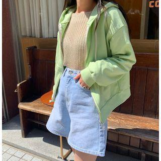 Kangaroo-pocket Zip-up Pastel Hoodie