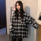 Lettering Plaid Oversize Shirt Check - One Size