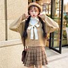 Cardigan / Long-sleeve Top / Plaid Skirt