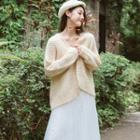Long Sleeve Plain Open Front Jacket As Shown In Figure - One Size