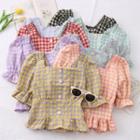 Ruffle-hem Checker Cropped Blouse